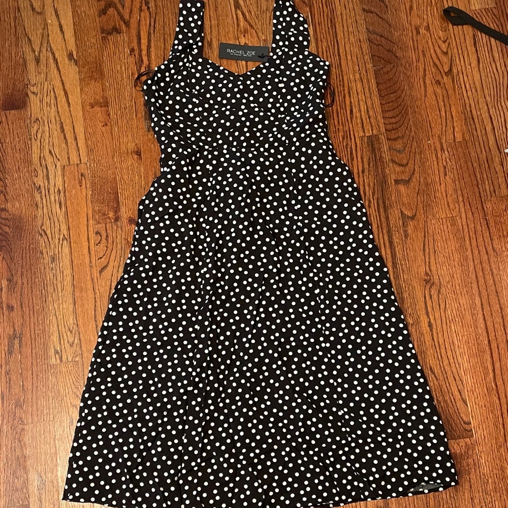 Rachel Zoe Black and White polka dot  Midi Dress